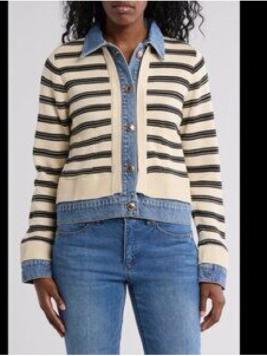 Democracy Sweaters - Democracy sweater jacket Striped Cream Black Button-Front Sweater cardigan